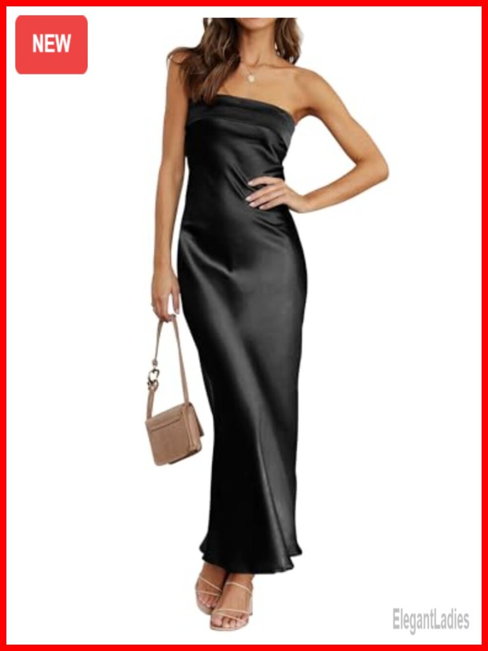 Satin Strapless Bodycon Maxi Dress Wedding Guest Formal Party